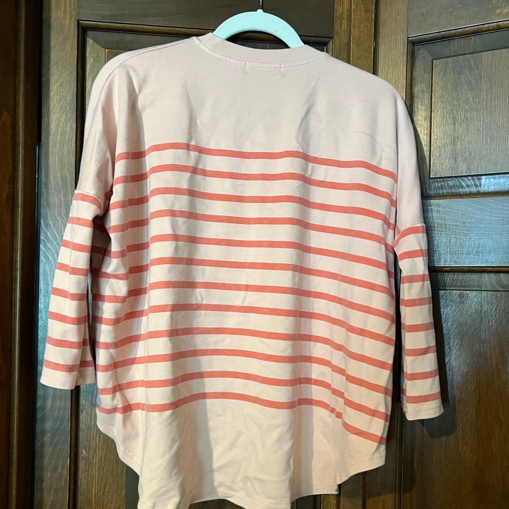 Womens pullover shirt.  Pink with stripes